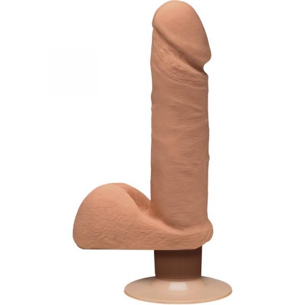 Dildo Dual Density Perfect D con Vibración y Testículos 7 Caramel