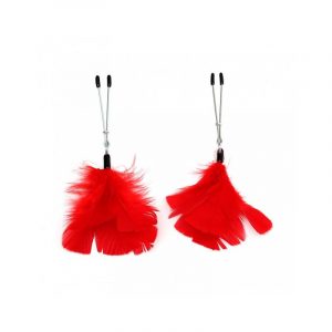 Pinzas para Pezones con Plumas Rojas Ajustables