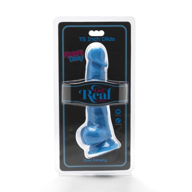 GET REAL - HAPPY DICKS 19 CM CON TESTÍCULOS AZUL - Imagen 2