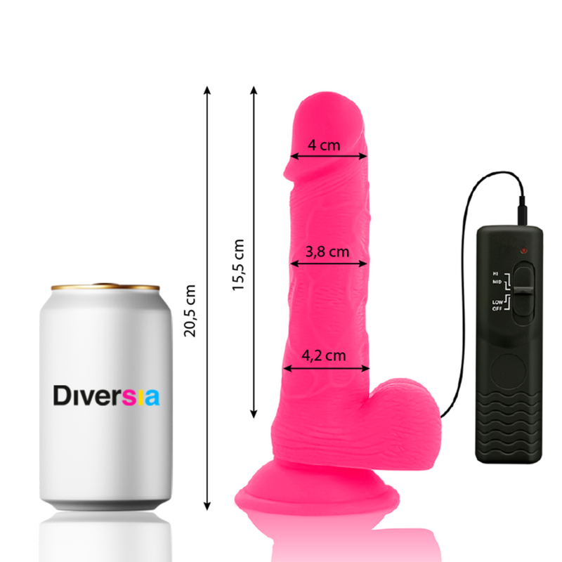 DIVERSIA - DILDO REALÍSTICO FLEXIBLE CON VIBRACIÓN ROSA 20.5 CM -O- 4.2 CM - Imagen 2