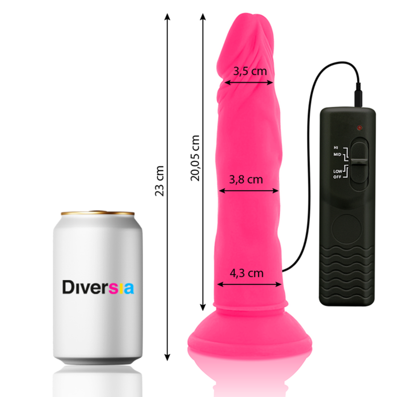 DIVERSIA - DILDO REALÍSTICO FLEXIBLE CON VIBRACIÓN ROSA 23 CM -O- 4.3 CM - Imagen 2