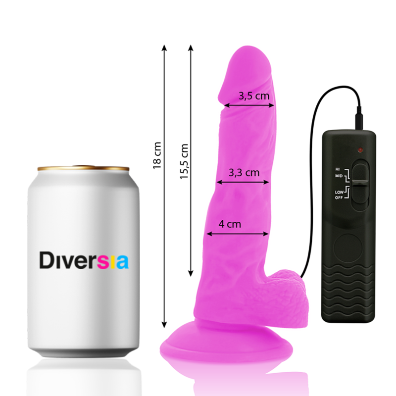 DIVERSIA - DILDO REALÍSTICO FLEXIBLE CON VIBRACIÓN LILA 18 CM -O- 4 CM - Imagen 2
