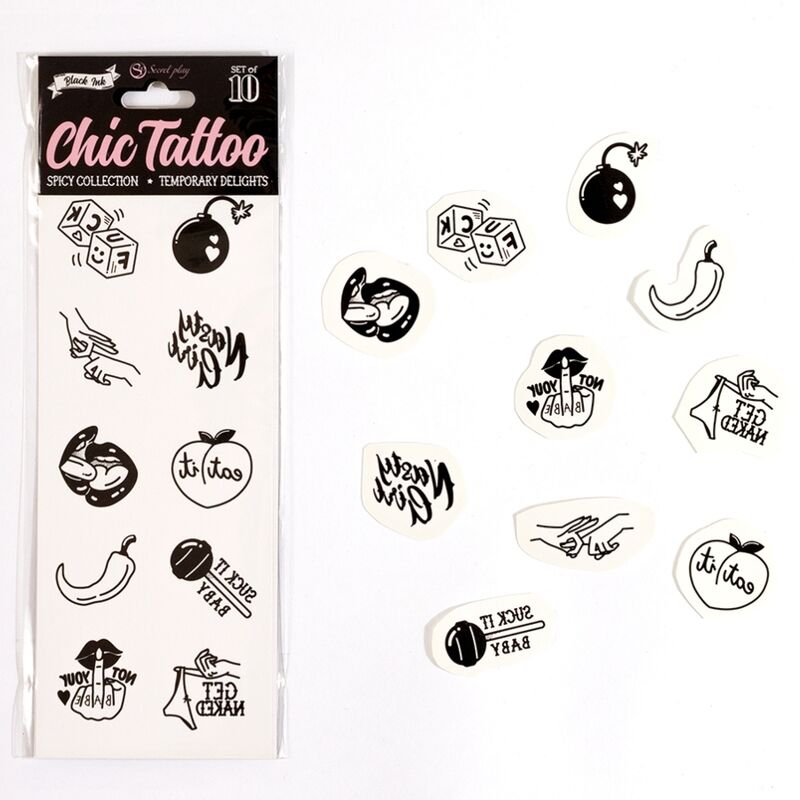 SECRET PLAY - SET DE 10 TATTOOS TEMPORALES SPICY COLLECTION - Imagen 2