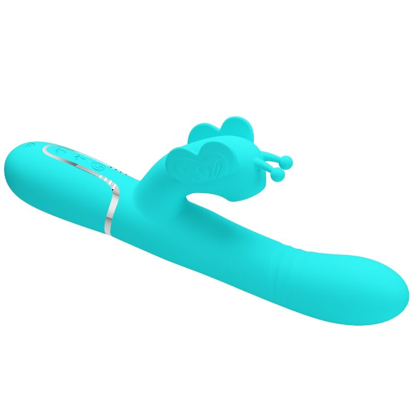 PRETTY LOVE - VIBRADOR RABBIT MULTIFUNCIÓN 4 EN 1 MARIPOSA VERDE AGUA - Imagen 5