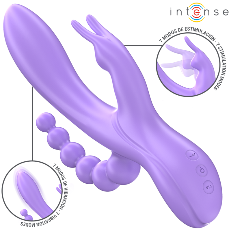 INTENSE - MIKO TRIPLE VIBRADOR RABBIT ESTIMULADOR ANAL 7 VIBRACIONES MORADO - Imagen 2