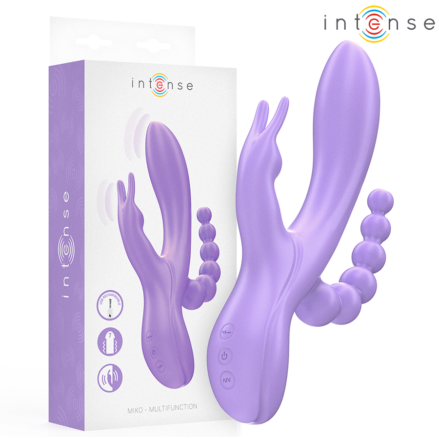 INTENSE - MIKO TRIPLE VIBRADOR RABBIT  ESTIMULADOR  ANAL 7 VIBRACIONES MORADO