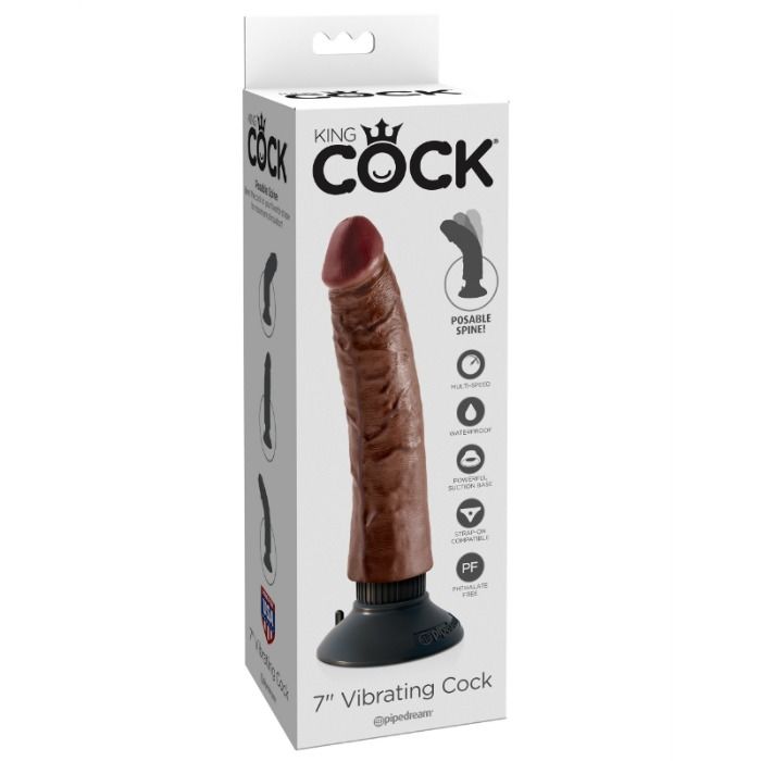 KING COCK - DILDO VIBRADOR MARRÓN 17.78 CM - Imagen 2